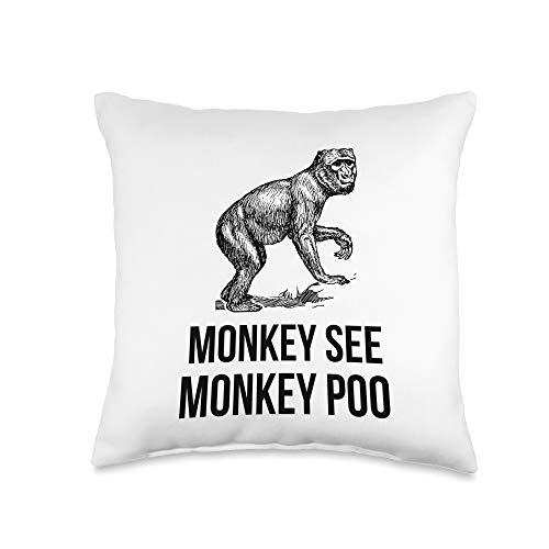 Funny Monkey See Monkey Poo Throw Pillow