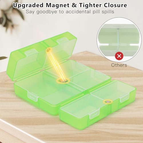 Image of FYY Travel Pill Organizer,7 Compartments Pill Box Medicine Case-Clear Green