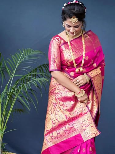 Image of Women's Kanjivaram Silk Saree with Blouse Piece, Banarasi Style,