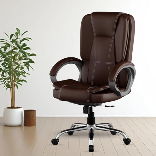 Image of FUGO FG13B Ergonomic Office Chair with Adjustable Height Cushioned Back Seat Tilting Mechanism HeavyDuty Metal Base Dual Nylon Casters Ideal for Work Gaming Study 3Year Warranty (Brown)