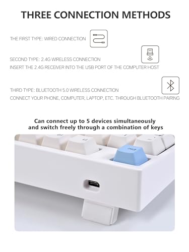 Image of NJ80-AP Wireless Mechanical Keyboard with Knob Bluetooth 5.0 /2.4G /Wired Connection 75% Hot Swappable Custom RGB Programmable Gaming Keyboard with PBT Keycap for Win Mac