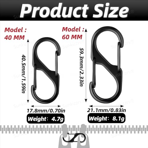 Sunkizzrs® Dual Hook S Carabiners(60 MM, Pack of 10)—Quick Release Design Hooks Keychain—Multi-Purpose Snap Hooks—Zinc Alloy Anti Theft Zipper Carabiner Clips for Backpack,Camping,Gardening,Outdoor 2 41T1Wn4wp3L