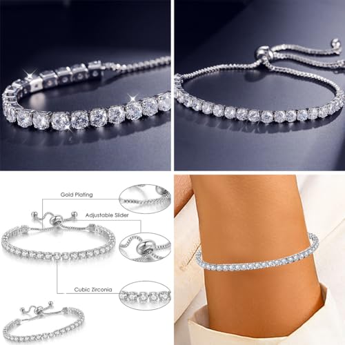 3Pcs Silver Tennis Bracelet Set Cubic Zirconia Adjustable Bracelet Silver Bracelets For Women Wedding Jewelry Gift2