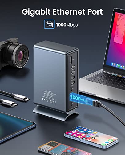 Image of ORICO USB C Triple Display Docking Station for MacBook Pro M1, Mac, Window with Dual 4K HDMI, 8 USB Ports, Display Port, 100W PD, RJ45, 3.5mm Audio, TF /SD Extended Display for macOS