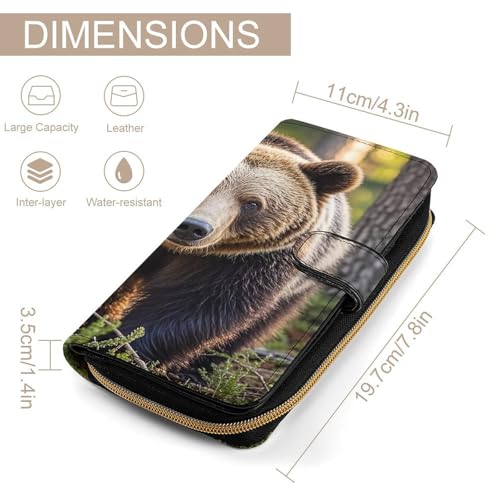 Bear Leather Wallet Long Checkbook Wallets Classic Bifold Ladies Clutch with ID Window2