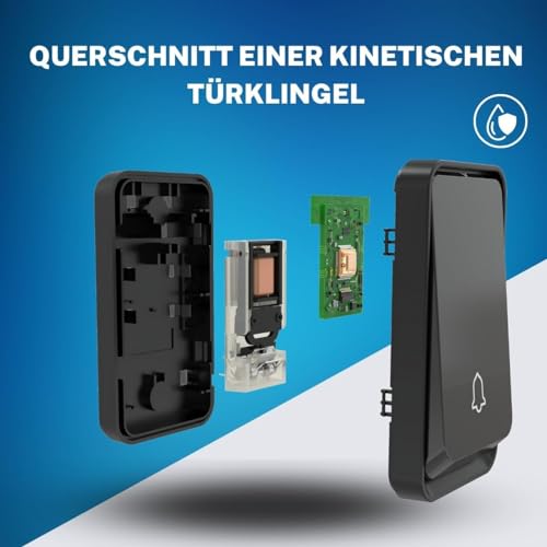 Bell4U Kabellose Funkklingel - Batterielose Türklingel mit Vier Empfängern und 2 Sender - Wasserdicht - 4 Lautstärkestufen - 52 Klingeltönen - Wasserdicht - Schwarz - Klingel Haustür
