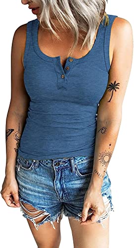 Débardeur Henley bleu en tricot côtelé taille S pour femme