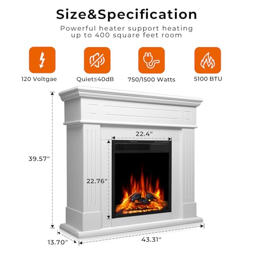 43-Electric-Fireplace-Mantel-Freestanding-Electric-Fireplace-Remote-Control-Adjustable-Led-Flame-750W1500w-PEARLWHITE 43 Electric Fireplace Mantel Freestanding Electric Fireplace Remote Control Adjustable Led Flame 750W1500w PEARLWHITE