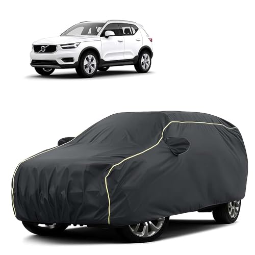 Image of Sulfar 100% Water Resistant Car Body Cover Compatible with Mirror for Volvo X 40 (Triple Stitched, Full Bottom Elastic, Dark Grey Tafetta with Yellow Piping)