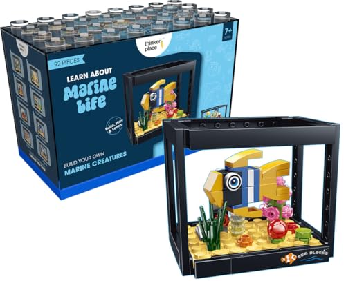 ThinkerPlace 8-in-1 Dream Ocean Fish Tank Blue-Spotted Flounder (92 Pieces) | Learn About Marine Life | Building Block Set for Kids Age 6+ | STEM Educational Toy | Build, Collect & Create