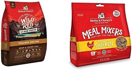 Stella & Chewy's Wild Red Raw Coated Kibble Dry Dog Food Grain Free Pairie Recipe, 21lb Bag + Freeze-Dried Raw Meal Mixers Dog Food Topper Chewy's Chicken Recipe, 18oz Bag