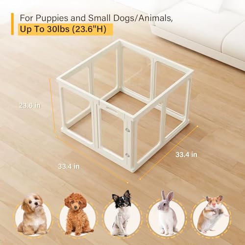 autozen 8X Welpenlaufstall, 60cm hoch Hundetoilette Wohnung aus Acryl transparenter Faltbarer Hundeauslauf mit Tür rutschfestes Hundegitter Wohnung für Hunde, Katzen, Kaninchen, Kleintiere, weiß