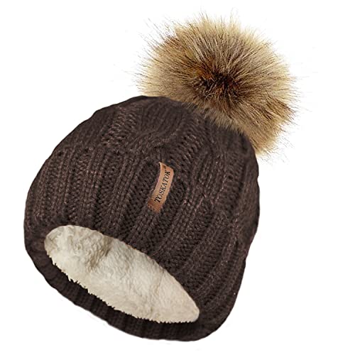 TOSKATOK Sombrero de Punto Grueso para Mujer, con Forro Polar y pellizco de Piel sintética Desmontable ...