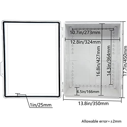 Zulkit Junction Box,Ip67 Waterproof Electrical Box Hinged Clear Cover Stainless Steel Buckle Plastic Project Box W Mounting Plate Wall Bracket And 2 Cable Gland 17.7"X13.8"X7.9"/450X350X200Mm #TOP1