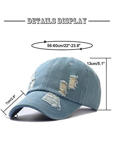 Image of Unisex Ripped Distressed Denim Ring Baseball Cap Hip Hop Vintage Dad Hat Adjustable