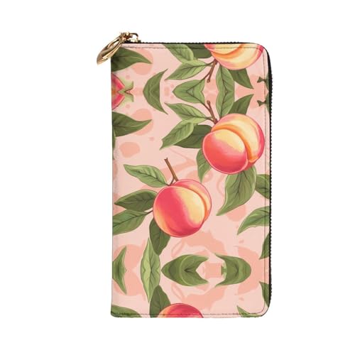 Leather Wallet 7.48 x 4.13 in - Stylish and Durable Wallet for Women with Multiple Compartments and Zipper Design Pink Peach Pattern Pattern2