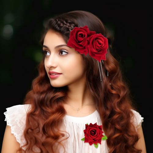 Topbuti Broches Florales de Tela en Forma de Rosa, Paquete de 3 Piezas, Accesorios Para Cabello Mujeres y Niñas miniatura 7
