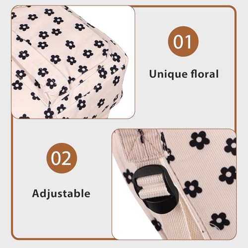 Mochila de mujer con bolsillos funcionales de corderoy con estampado floral 3
