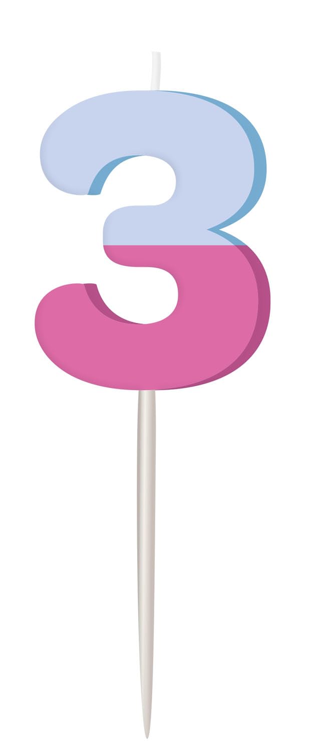 Folat 27792 Birthday and Party Decoration Colourful - Candle - Stripetastic - Number 3 - Party Accessories for Children and Adults