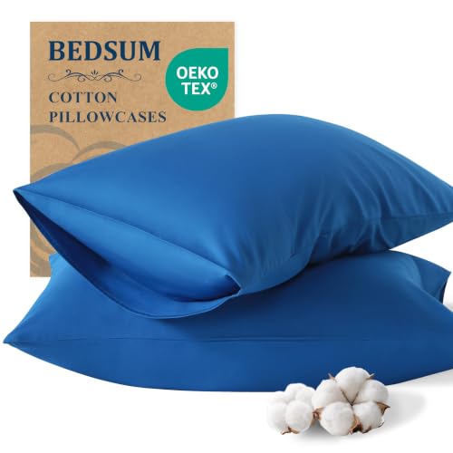 BEDSUM Standard Cotton Envelope Pillowcases - 2 Pack, 20x26, Royal Blue