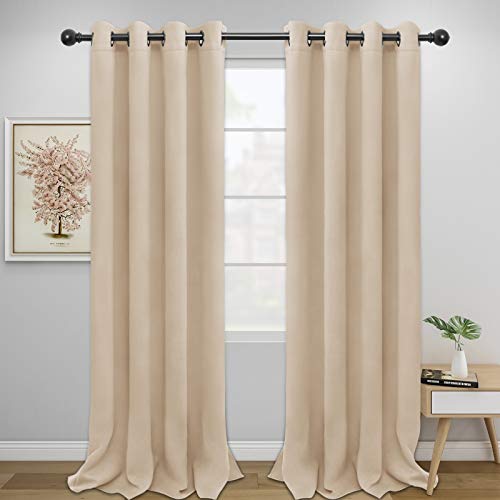 Image of Easy-Going Blackout Curtains for Bedroom, Solid Thermal Insulated Grommet and Noise Reduction Window Drapes, Room Darkening Curtains for Living Room, 2 Panels (52x96 in,Beige)
