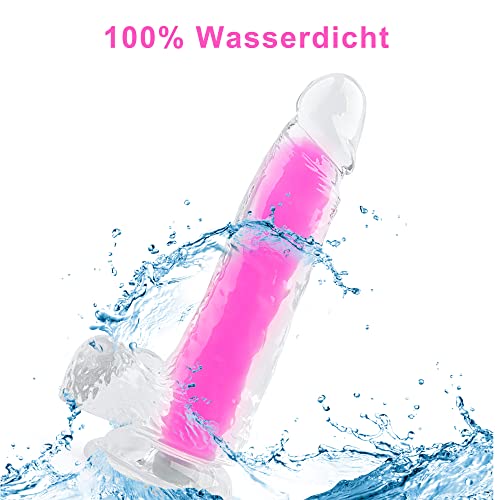Fulutoy 19cm Cristal Klassiche Dildos, Realistischer Analdildo mit starkem Saugnapf, Weiche Nachleuchtende Dildo für Anal Anfänger Geeignet, Real Dong Penis Nachbildung mit Hoden Fluoreszierendes Rosa – Bild 5