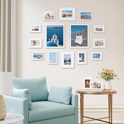 Image of Vittanly Picture Frames Set of 16, Gallery Wall Frame Set with 2Pcs 11x14, 2Pcs 8x10, 6Pcs 5x7 and 6Pcs 4x6 Photo Frames, Picture Frames Collage Wall Decor for Wall or Tabletop Display, White