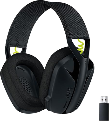 Logitech G435 Wireless Gaming Headset Lightspeed + Bluetooth Ultra-Light Beamforming Mics 40mm Drivers Low-Latency USB Receiver Memory Foam Earcups PC/PS5/PS4/Switch Black Bulk Packaging
