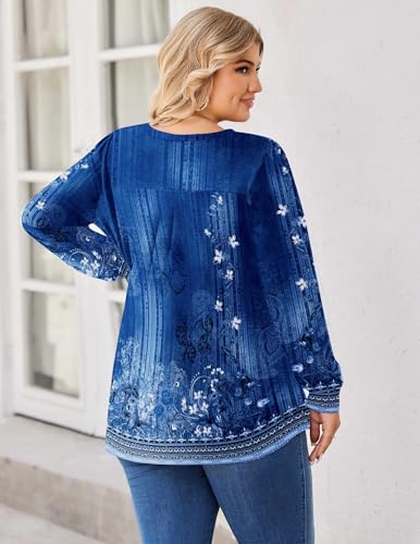 Image of IN'VOLAND Womens Plus Size Shirts V Neck Puff Long Sleeve Tops | Loose Fit, Dressy Casual Blouse, Pleated, Fall Outfits, Business Work TShirts, Basic Tees