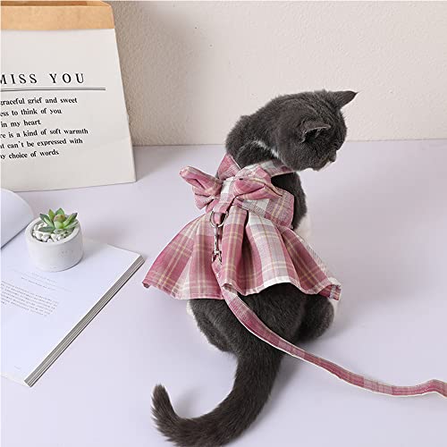 Tikwek Dog Clothes For Small Dogs Girl, Plaid Dog Dress Bow Tie Harness Leash Set, Puppy Cute Bow Skirt, Pet Outfits With Leash Ring,Xs M Pet Skirt(Pink,L) #TOP2
