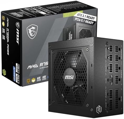 MSI MAG A750GL PCIE5 Power Supply Unit, 750W, 80 Plus Gold, Fully...