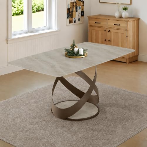 Image of Wakefit Mochi Dining Table - Antalia Beige - 6 Seater I Marble Finish I Vitrified Tile Top I Antalia Beige