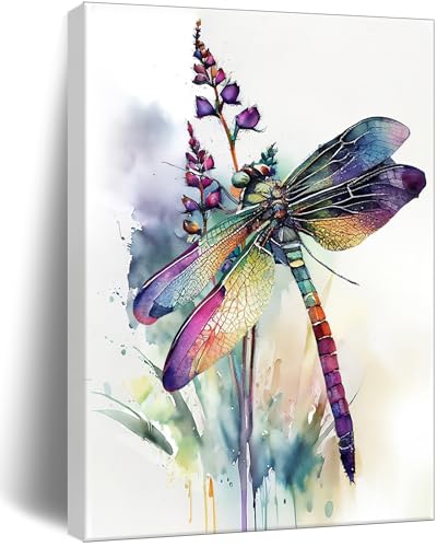 Image of Frimeeme Watercolor Framed Dragonfly Canvas Wall Art,12x16 Inch