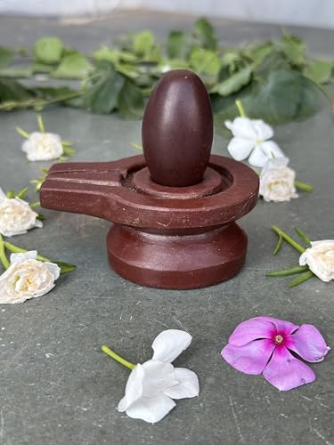 Image of Shivam VASTU AKAL 1.5 inch Original Narmadeshwar Narmada Shivling with 3 inch Narmada Stone Yoni Base Jaladhari (Swayambhu Shivling, Brown Damru Jaladhari)