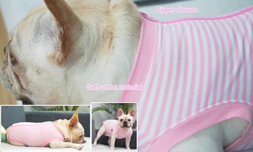 Image of Dog Pink Recovery Suit for Large Female Spay,Male Dog Surgery Suit,Narrow Pink-White M
