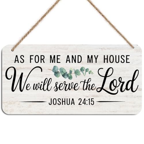 Image of Bible Verse Hanging Wooden Wall Sign Decor for Church Home Farmhouse, Religious Scripture Wood Sign Plaques, Vintage Christian Signs Wall Art Decor, As for Me and My House We Will Serve the Lord
