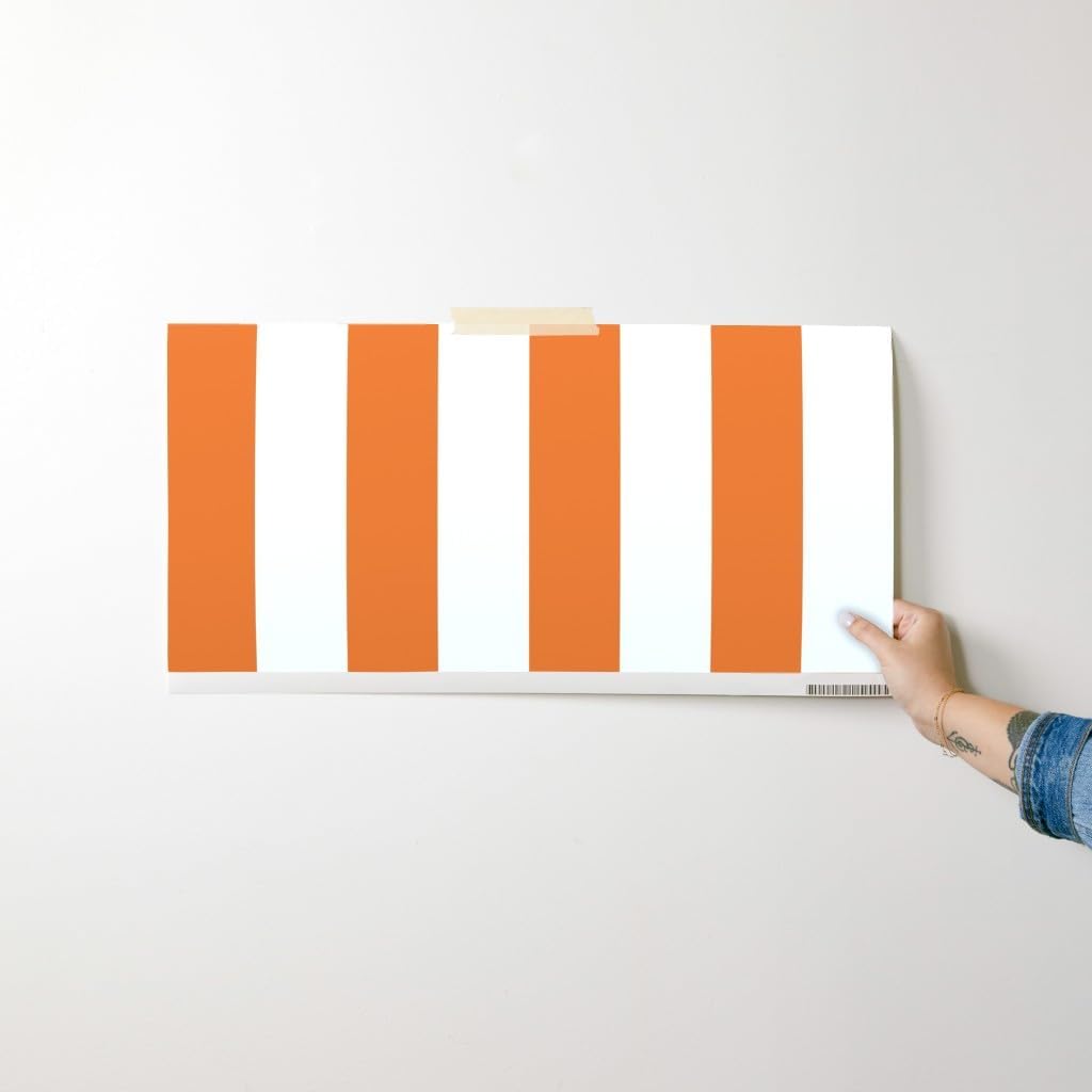 Removable Wallpaper Swatch - Stripe Orange White Stripes Halloween Custom Pre-Pasted Wallpaper by Spoonflower