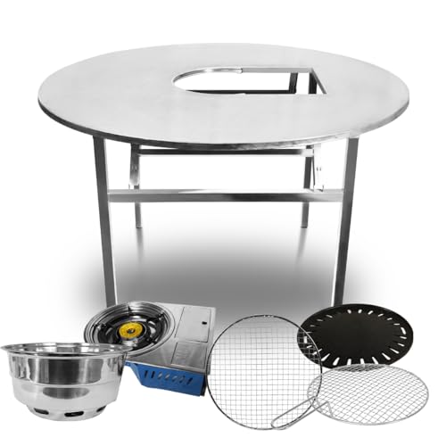 37.5" X 27" Korean BBQ Grill Foldable Outdoor Small Table All-In-One Set (Gas + Charcoal)