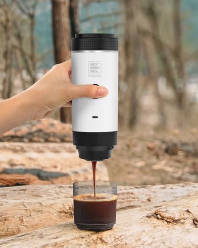 Image of Portable Electric Espresso Machine, Travel Coffee Maker for Camping, Car, RV & Hiking, Self-Heating with Type-C, Compatible with Ground Coffee & NS Capsules, White