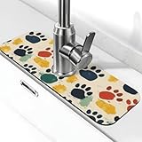Tappetino colorato per rubinetto con stampa di zampe di cane per lavello da cucina, rubinetti, tappetino paraspruzzi assorbente ad asciugatura rapida, tappetini per lavello da cucina per lo scarico