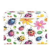 Quteprint Foldable Storage Bin Basket with Lid - Colorful Ladybugs Flowers Leaves Large Collapsible Storage Box Organizer for Home Office & Books, Clothes, Toys Storage, 16.5\"x12.6\"x11.8\"