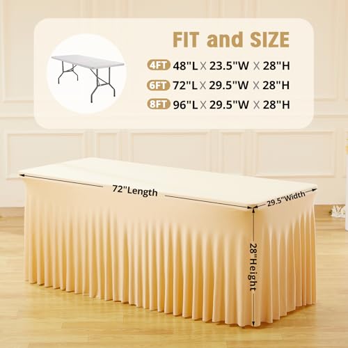 Image of Besutolife Champagne Spandex Tablecloth 6ft Rectangle Table Skirt Stretch Table Cloth for Banquets Parties Wedding Dining Table