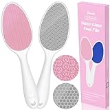 2 en 1 Lima Para Pies Nano Vidrio - Lima Pies y Removedor con Mango Largo, Uso Húmedo/Seco -Rosa