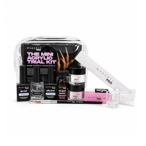 MakarttPro Mini Acrylic Nail Kit for Beginner Nail Technicians 12pcs - Starter Set with Pink & Clear Acrylic Powders EMA Monomer Kolinsky Brush and Nail Essentials