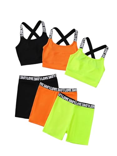 Milumia Girl's 3 Sets Letter Print Crisscross Tank Top and Biker Shorts Activewear Set