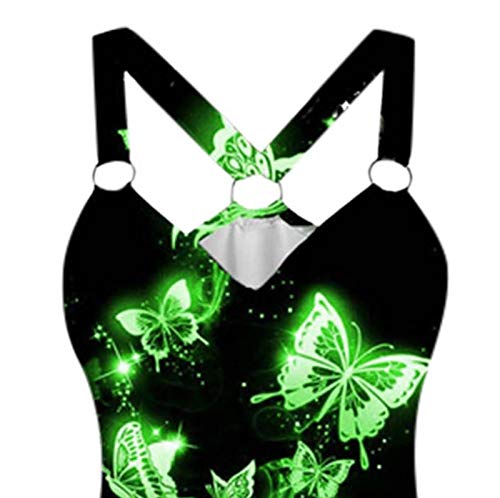 Women Tie Dye/Floral/Plaid Printed Twisted Front Strappy Tank Tops Loose Casual Sleeveless Camisole Shirts Blouse D Green - Thumbnail 4