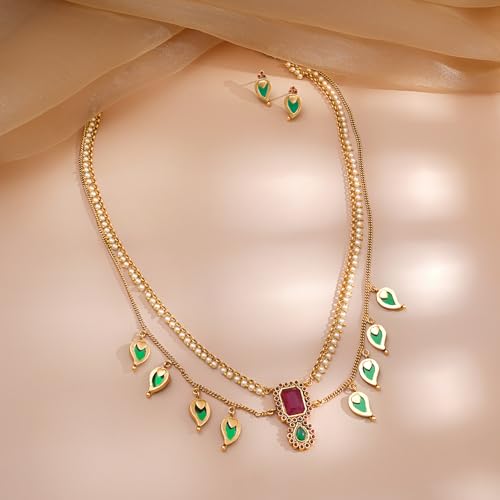 Image of Rubans Necklace Set Gold Plated Traditional Stylish Floral Theme Jewellery Gift for Women & Girls