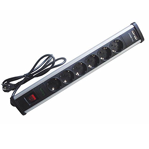 F BRIGHT 1002650 Regleta de 6 enchufes - tomas con 2 USB integrados, Interruptor de apagado, Diseño triangular, Color Negro