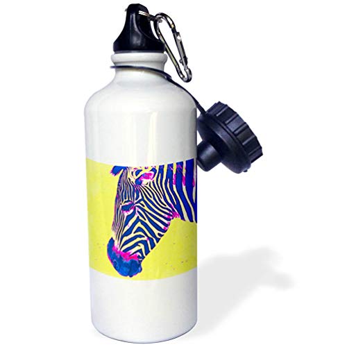3dRose - Botella de agua unisex de cebra azul y amarillo, 21 onzas (wb_51380_1), color blanco