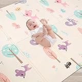 KAKIBLIN Baby Play Mat, Foam Playmats for Baby Non Toxic Folding Floor Mat Kids Playmat Reversible waterproof playmat Crawling Mat for Boy Girl, 200x150x1cm Deer